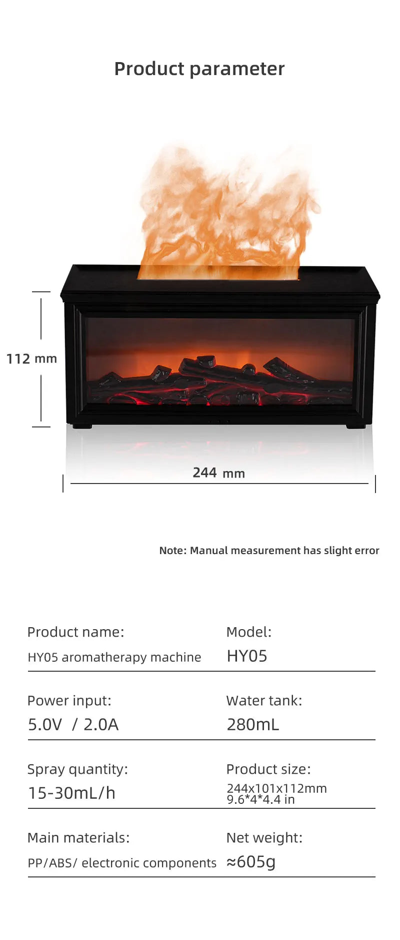 Ember & Mist Essential Oil Fireplace Flame Humidifier
