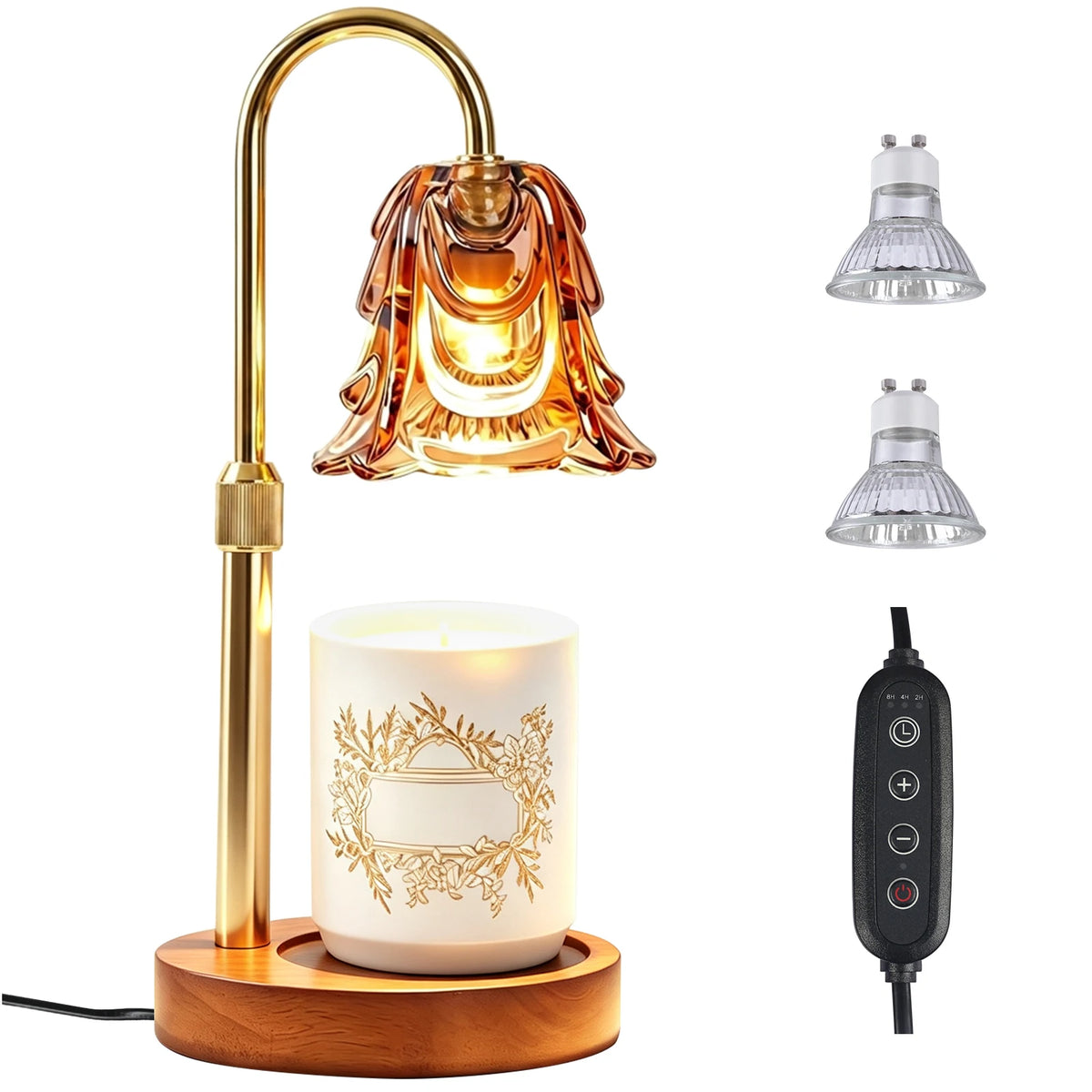 Ember & Mist Gold Candle Warmer Vintage Flower Table Lamp