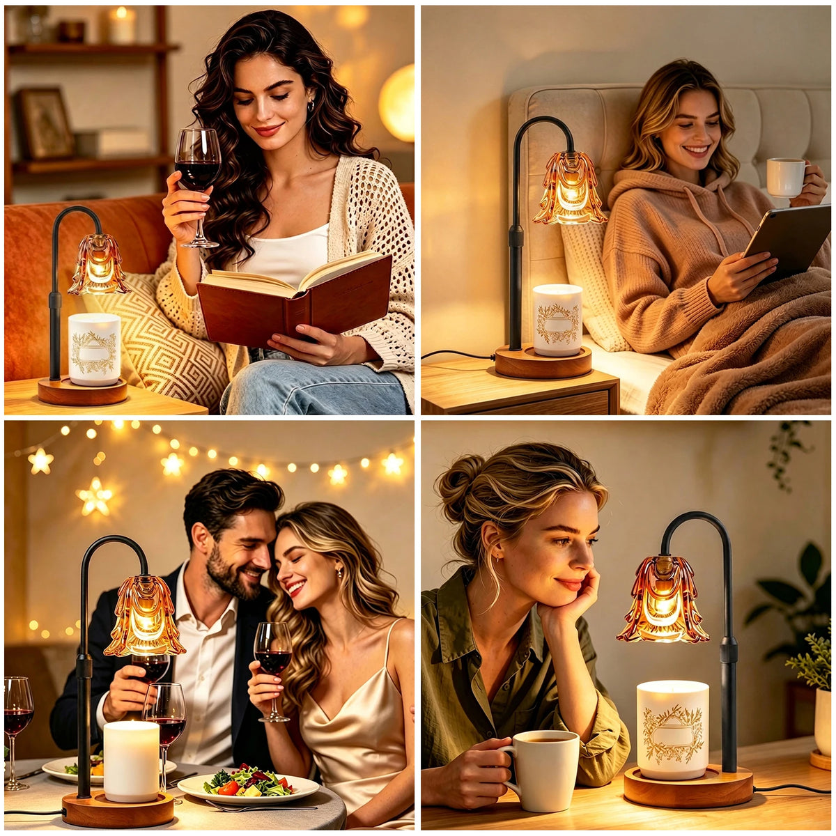Ember & Mist Gold Candle Warmer Vintage Flower Table Lamp
