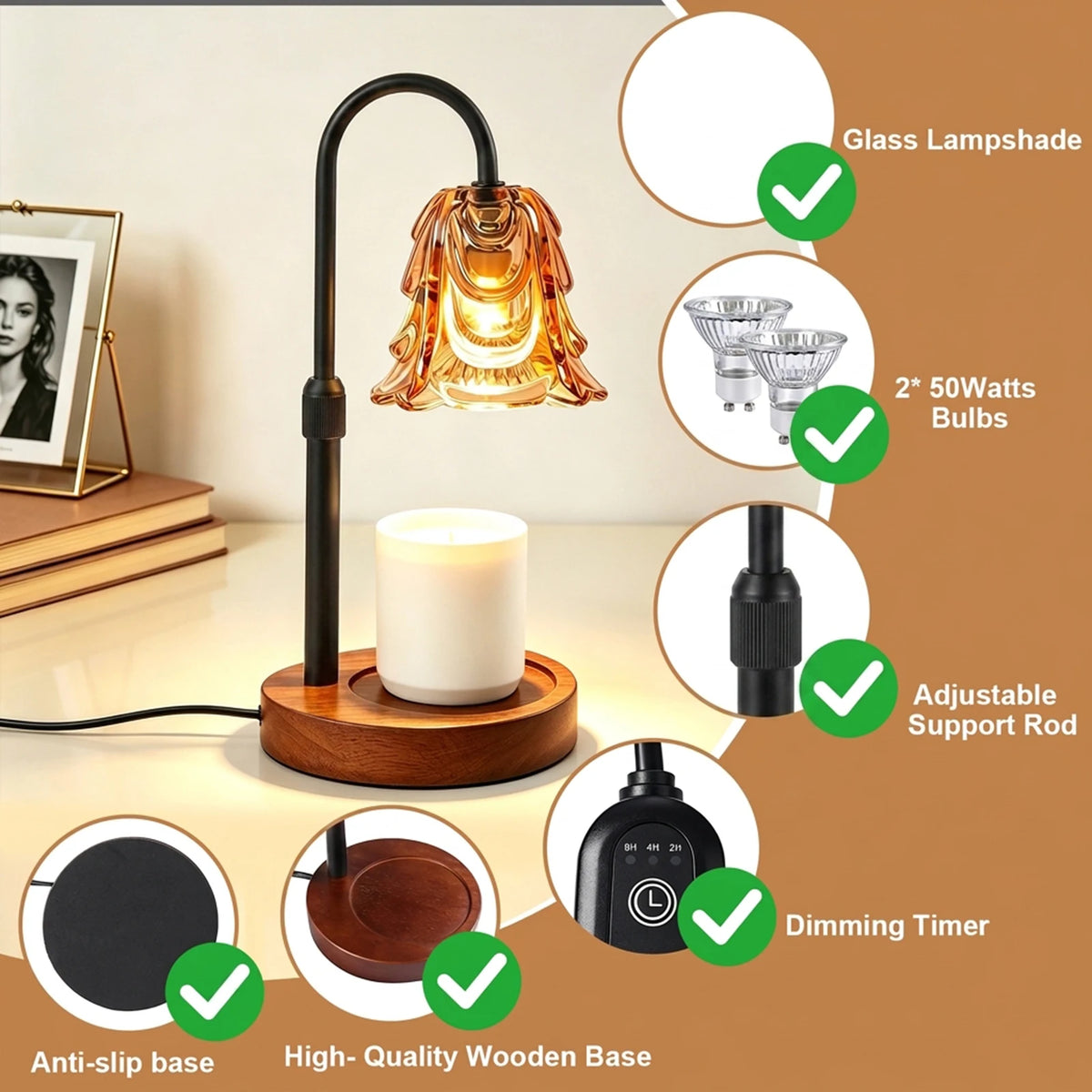 Ember & Mist Gold Candle Warmer Vintage Flower Table Lamp