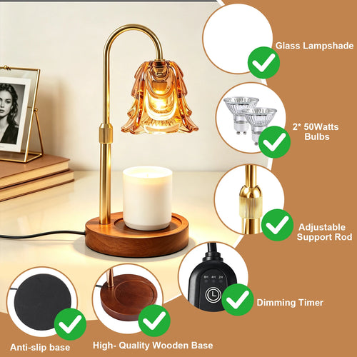 Ember & Mist Gold Candle Warmer Vintage Flower Table Lamp